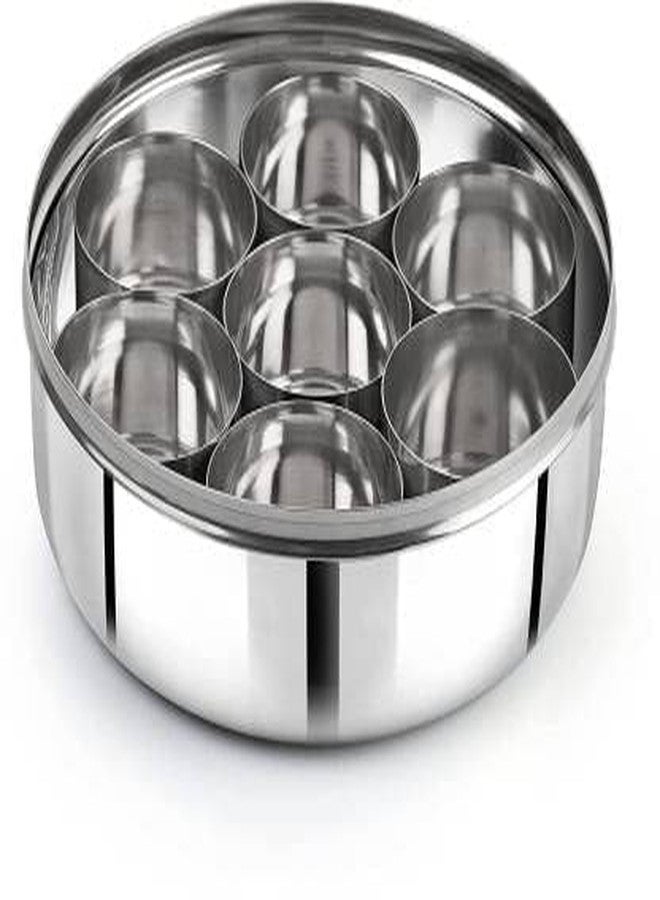 تي جي اس طقم منظم توابل ماسالا دابا من الفولاذ المقاوم للصدأ من TGS، يتكون من 7 أوعية وملعقة صغيرة واحدة للمطبخ (متوسط، فضي) - Image 4